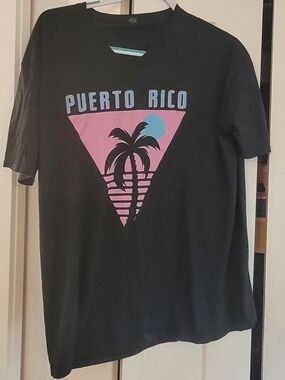 Puerto Rico Graphic Tee - Black with Pink & Light Blue Print